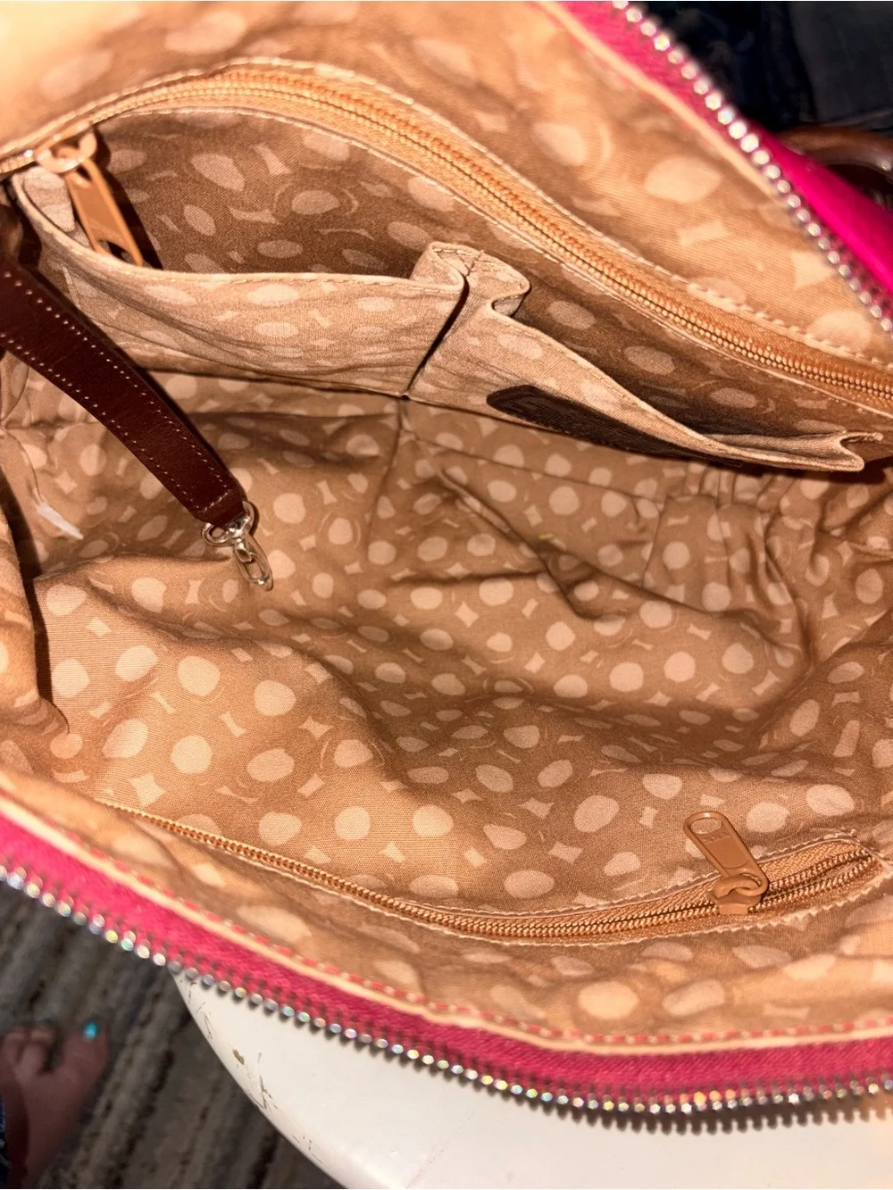 Brighton Berry Pink Leather Hobo Shoulder Bag Scalloped Floral Strap F146897